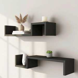 Étagère murale moderne en métal noir et bois, réglable, non pliable, à un seul niveau, pour présentoir flottant et support de pot de fleurs - Product Image 3