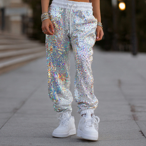 Pantalones de chándal de felpa francesa 100% algodón con pedrería para mujer, joggers de streetwear, pantalones de pijama de invierno con pedrería - Product Image 2