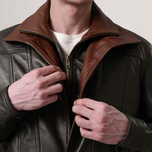 Veste en cuir bicolore sur mesure pour homme, col double, manteau en cuir superposé, vente en gros, vêtements d'extérieur en cuir véritable de haute qualité - Product Image 3