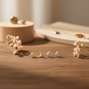 Orecchini Pendenti a Forma di Luna, Gioielli Moda in Acciaio Inossidabile Fatti a Mano - Product Image 2