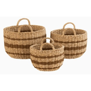 Ensemble de 3 housses de pot de plante en osier naturel faites à la main avec poignées, doublure imperméable, écologiques et pliables pour la décoration intérieure - Product Image 4