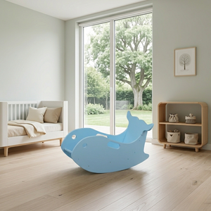 Fauteuil à bascule en bois coloré pour enfants, en forme de dauphin, fabriqué en pin américain, idéal pour les espaces de jeux intérieurs. - Product Image 4