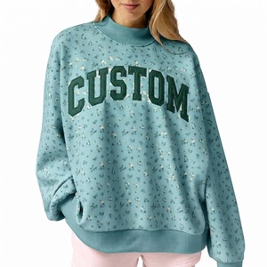 Sudadera Personalizada con Estampado Floral, Cuello Redondo, Manga Larga, Estilo Otoñal, Decoración con Letras, Cuello Simulado para Mujer - Product Image 1