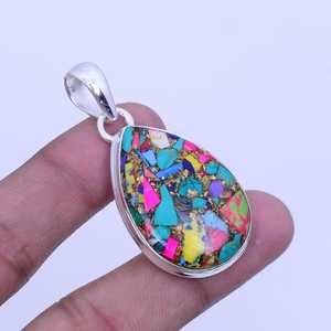 Kingman Turquoise Pear Pendant Handmade 925 Sterling Silver Boho Jewelry Statement Gift <b>For</b> Women <b>Men</b> - Product Image 3
