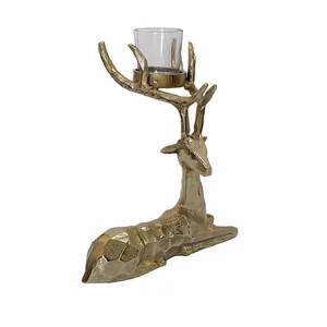 Porte-bougie en forme de tête de cerf dorée, décoration de table en métal en forme d'animal pour la maison, décoration de Noël, résistant à la chaleur - Product Image 1