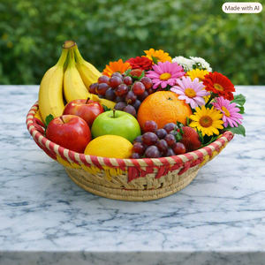 Panier à fruits en osier tressé à la main, écologique et élégant, multicolore avec rayures rouges et jaunes pour la maison – Offre spéciale - Product Image 5
