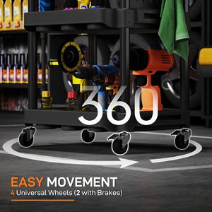 3-Tier Rolling <b>Tool</b> <b>Cart</b> 200 LBS Capacity Black Plastic Utility <b>Cart</b> with Side Shelves <b>for</b> Garage & Workshop - Product Image 5