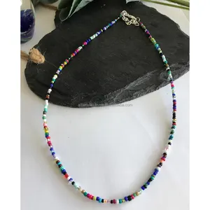 Multicolor Adjustable Boho Beach Crystal Glass Seed Beaded India Made Bead Choker Necklace for Women from India