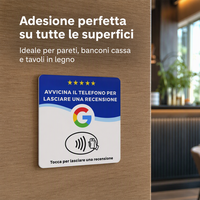 Plaque NFC personnalisée en acrylique italien pour avis Google, 12x12cm, intelligente et sans contact, avec adhésif puissant pour comptoir de restaurant