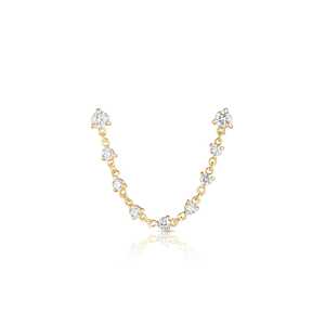 Lab Grown Diamond Double Piercing Chain Earring Two Hole Floating Stud Custom 14K Gold 925 Silver <b>Round</b> Cut For Women Wholesale - Product Image 1