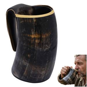 Tasses à boire en corne de buffle naturelle, en résine et en bois, avec finition naturelle, pour la bière, le vin et les boissons médiévales - Product Image 6