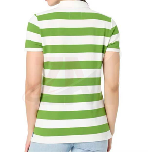 Polo rayé pour femme, manches courtes, vert et blanc, tissu tricoté décontracté, piqué 100% coton, grande taille, respirant, vente en gros - Product Image 2
