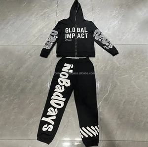 Sweat-shirt à capuche zippé patchwork pour hommes, joggers évasés, ensemble de pantalons empilés, survêtements d'hiver deux pièces de grande taille - Product Image 2