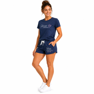 Custom Women <b>Summer</b> Tracksuit 2 Piece Set Sleeveless T Shirt Drawstring Shorts Gym Loungewear Sportswear Solid Colour Cotton - Product Image 5