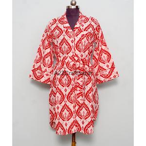 ชุดเดรสยาวสไตล์กิโมโนพิมพ์ลายดอกไม้ผ้าฝ้ายทรงเข้ารูปสำหรับผู้หญิง ชุดราตรีออกงาน เป็นมิตรกับสิ่งแวดล้อม ซักได้ ระบายอากาศได้ดี - Product Image 1