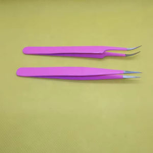 Ensemble de pinces à cils professionnelles de précision faites à la main, roses, en acier inoxydable, applicateur en fibre, courbées et droites, parfaite précision - Product Image 1