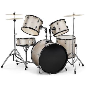 Full-Size Adult 5-Piece Silver Drum Set with Bass Drum Two Tom Drum Snare Drum Floor Tom 16\" Ride Cymbal 14\" Hi Hat Cymbal - Product Image 1