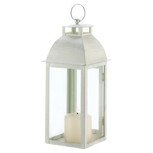 Lanterne en métal de qualité supérieure, finition blanche, forme rectangulaire, avec poignée, lanternes à bougies pour la décoration extérieure et intérieure - Product Image 1