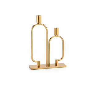 Candelabro Geométrico de Latón Dorado con Soporte Doble para Decoración del Hogar - Product Image 1