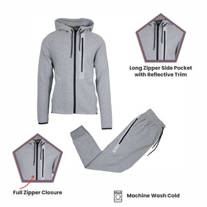 2026 Men's Full <b>Zip</b> Hoodie Tracksuit Set Reflective Stripe Jogger Sweat Suit Premium Cotton Blend <b>Hooded</b> Jacket and Sweat Pant - Product Image 4