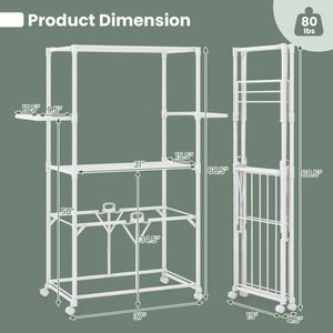 68.5 Inches Foldable Aluminum <b>Drying</b> <b>Rack</b> with Hanging Rods and Shelves Laundry Organizer and Space Saver - Product Image 6