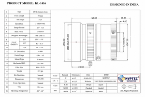 Objectif SWIR 50 mm 2MP format 2x3 pouces pour caméras de vision industrielle, imagerie infrarouge et inspection industrielle - Product Image 5