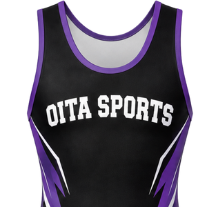 Combinaison de lutte sublimée noire et violette pour hommes, imprimé numérique, polyester, tenue de lutte, vêtements de sport performants - Product Image 4