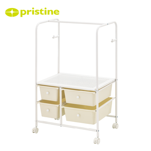 <b>4</b> <b>Drawers</b> Metal Rack <b>Storage</b> Cart with hanging rail for Wardrobe Minimalist Design Standing Type Multifunctional - Product Image 5