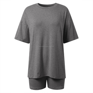 Ensemble court uni pour femme, ensemble 2 pièces uni, haut court basique, short taille haute, été, décontracté, OEM personnalisable - Product Image 5