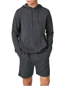 <b>Men</b>' Hooded Sweatshirt With Shorts Set Breathable Casual Wear Solid Color Full Sleeve Drawstring Closure Regular Fit Spring - Product Image 1