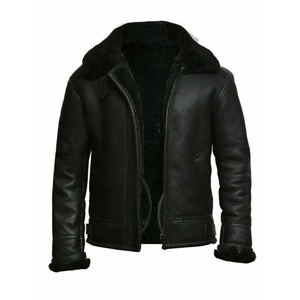 Men's Genuine Leather Biker Jacket Sherpa <b>Lined</b> Zipper Closure Turn-down Collar Windproof Winter Moto <b>Coat</b> - Product Image 4