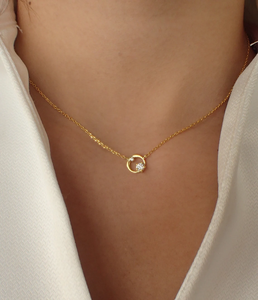 สร้อยคอแฟชั่นประดับเพชรแล็บ E VVS ทองคำแท้ 14K น้ำหนัก 0.11 กะรัต ดีไซน์วงกลมเปิดประดับเพชรเม็ดคู่ - Product Image 1