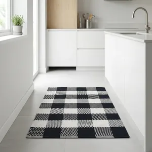 Buffalo Check Cotton Area Rug & Kitchen <b>Mat</b> Woven Bedroom & Bath <b>Mat</b> Runner Machine Washable Hotel Use Eco-Friendly PET Friendly - Product Image 1