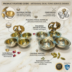 Ensemble de Diyas de Luxe en Laiton avec Plusieurs Bols en Forme de Paon |   Lampe à huile Pooja faite à la main |   Décoration traditionnelle indienne pour la maison et cadeau de fête - Product Image 2
