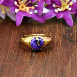 Purple Turquoise Signet <b>Ring</b> Minimalist Gold <b>Statement</b> <b>Ring</b> Bezel Set Gemstone Jewelry - Product Image 1