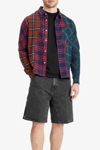 Mens Black Cargo Shorts <b>Mid</b> Waist Button Fly Solid Color Canvas Casual Bermuda Shorts with Pockets Breathable Woven Fabric - Product Image 2