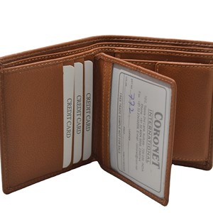 Portefeuille fin en cuir véritable pour homme, fermeture minimaliste à rabat, marron, usage quotidien, fermeture ouverte, blocage RFID, personnalisable - Product Image 5