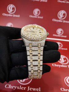 Men's Fully Iced Quartz <b>Watch</b> with VVS Clarity Moissanite Diamond Yellow Glass Dial & Antique Stainless Steel Material - Product Image 3
