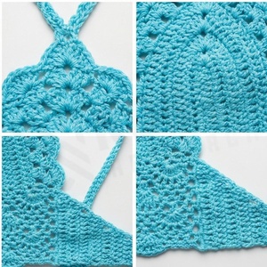 Women's Handmade Crocheted <b>Bikini</b> Top Deep V Neck Hollow Out <b>Blue</b> Cotton Swimwear - Product Image 4