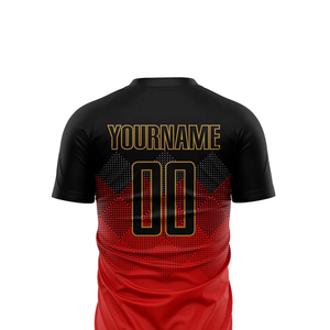 Men's Red Short Sleeve Soccer Jersey Set With Black Shorts Sublimated Team Numbers Breathable Polyester Athletic Uniform - Product Image 4