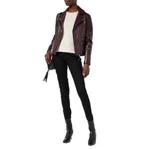 Women Genuine Leather Biker <b>Jacket</b> Ladies Black Slim Fit <b>Zip</b>-<b>Up</b> Customized Embroidery Logo Factory Rate Wholesale OEM - Product Image 2