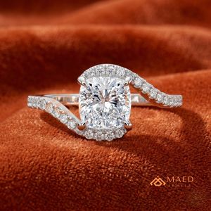 925 Sterling Silver Round Cut Engagement <b>Ring</b> with Wave <b>Split</b> Shank & Pavé Halo | Elegant Bridal Wedding <b>Ring</b> for Women - Product Image 1