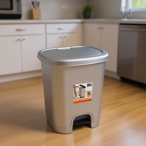 CUBO PEDAL 18L, Cubo de Basura Plateado con Tapa Abatible, Contenedor de Residuos Premium - Product Image 2