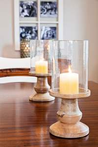 Ensemble de bougeoirs rustiques en bois avec abat-jour en verre, grands bougeoirs sur pied pour la décoration intérieure - Product Image 3