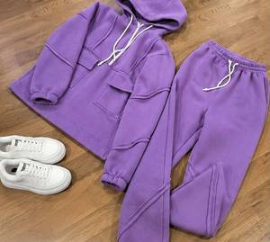 Ensemble de survêtement en polaire surdimensionné pour femmes avec sweat à capuche et pantalon de jogging, ensemble de survêtement chaud et décontracté pour l'hiver, pour un confort quotidien. - Product Image 2