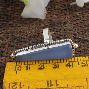 Anillo de Plata de Ley 925 con Calcedonia Azul Natural, Anillo Largo Geométrico con Piedra Preciosa para Mujer, Joyería Étnica Hecha a Mano - Product Image 2