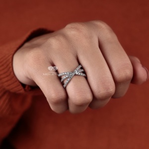 Criss <b>Cross</b> Lab Grown Diamond Brilliant Cut Wedding <b>Ring</b> 14K Gold Pave Bridal Minimalist Anniversary Band Wholesale Supplier EGL - Product Image 5