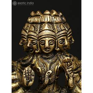 Estatua de latón pequeña de 2 pulgadas hecha a mano de diosa de cinco cabezas Gayatri elegante escultura ídolo - Product Image 2