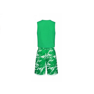 Ensemble de maillot et short de basketball unisexe vert sans manches à col en V, impression par sublimation, anti-bactérien, respirant, sport - Product Image 3