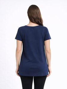 Camiseta de Maternidad para Mujer, Manga Corta, Cuello Redondo, Corte Holgado, Color Sólido, Transpirable, de Algodón Tejido, Ropa Casual - Product Image 3